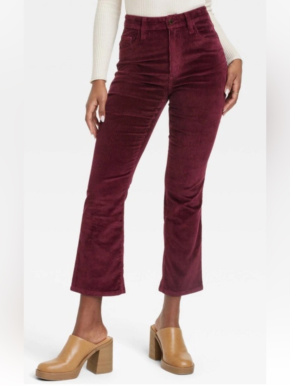 High-Rise Corduroy Crop Pants - Burgundy Universal Thread Maroon 2 Kick Flare